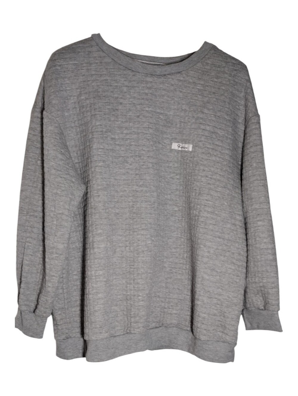 SHEIN Gray Quilted Crewneck Sweater